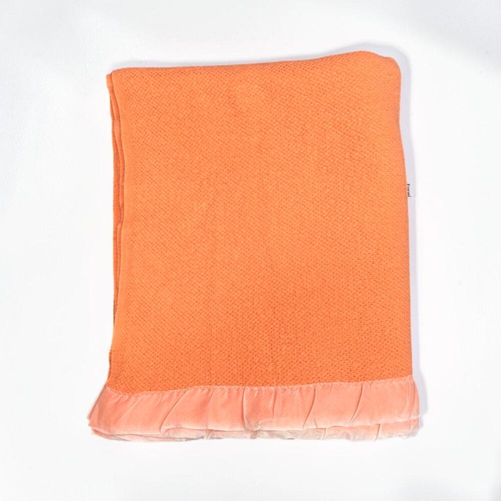 Vtg Montgomery Ward Waffle Weave Thermal Blanket Satin Trim Acrylic Peach 80”x90